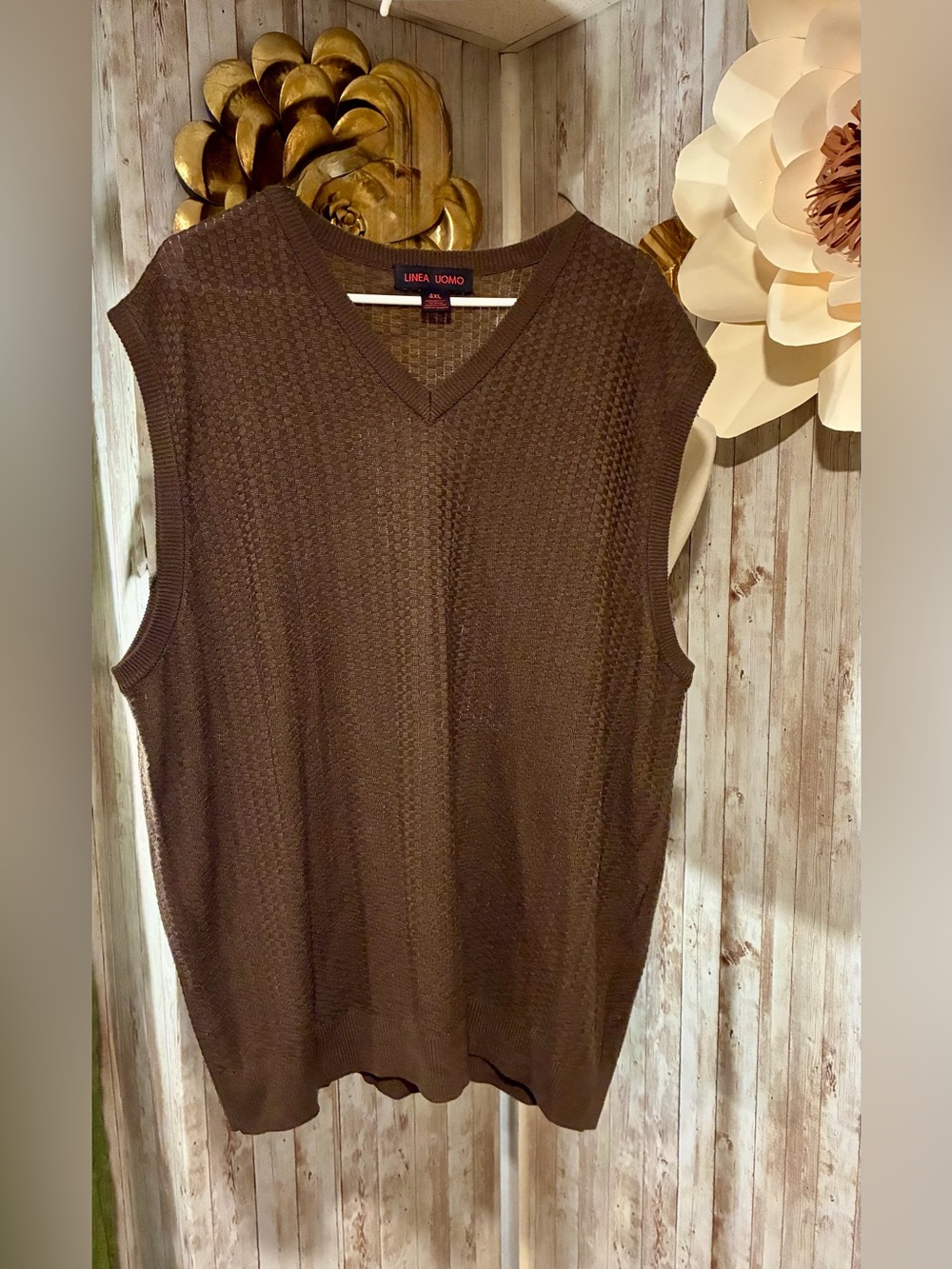 Men’s big an tall  Brown V-Neck Knit Sleeveless sweater vest